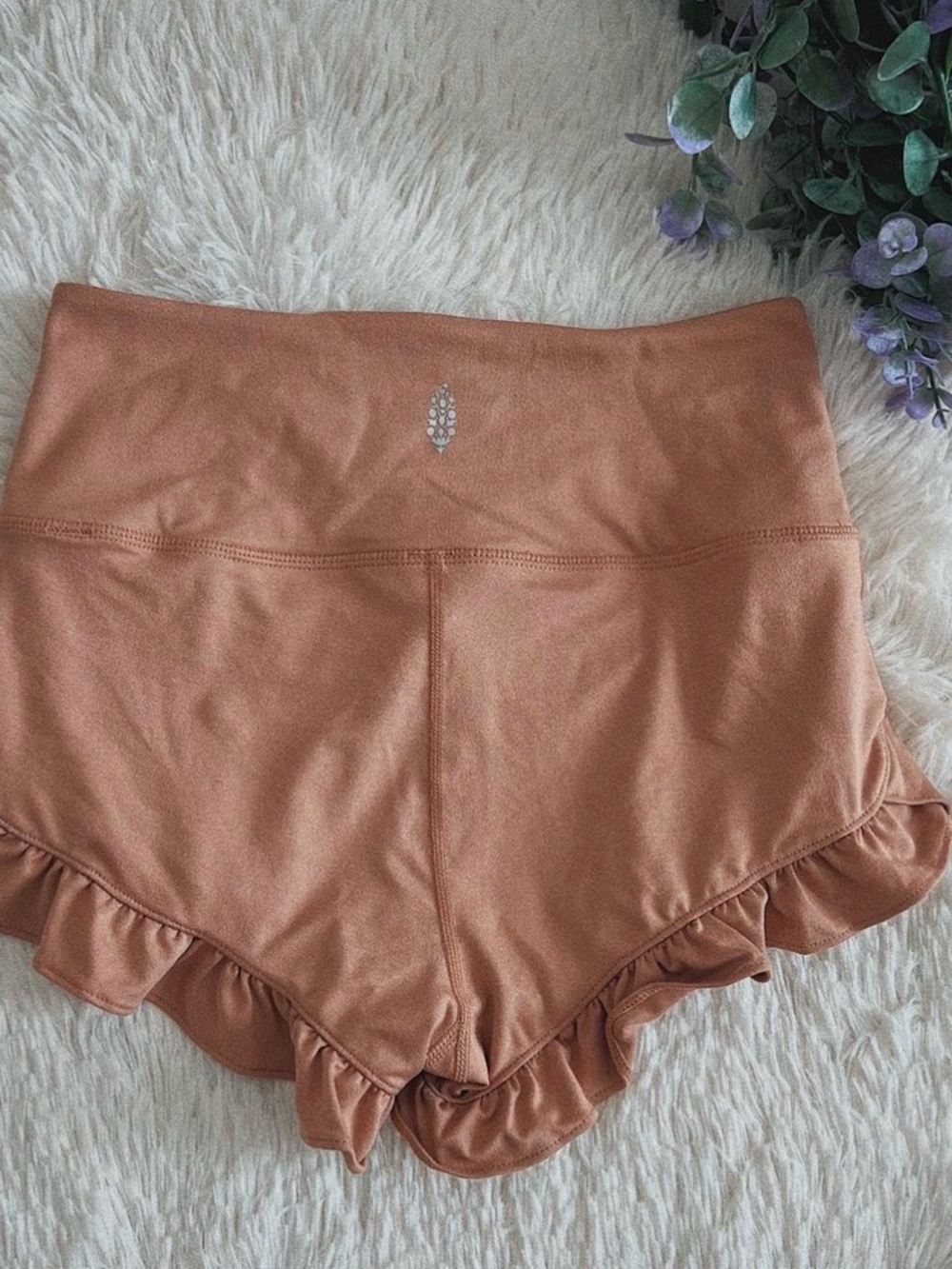 FP Movement by Free People Rust Ruffle High-Waist Bike Shorts